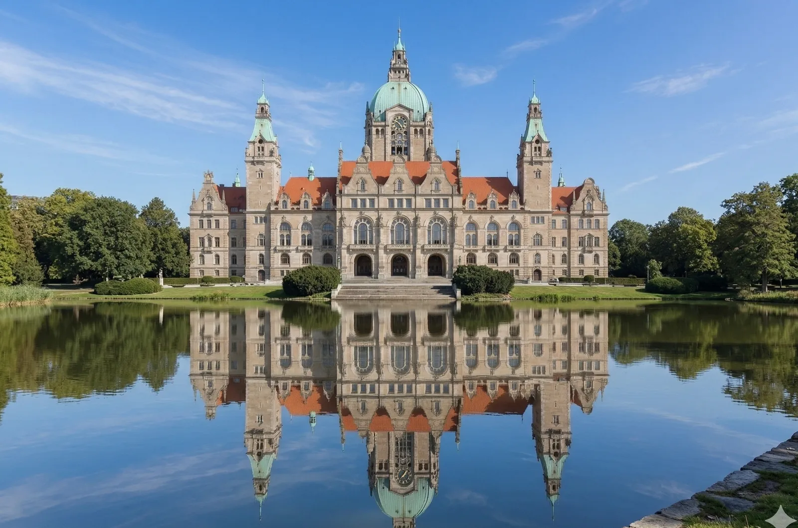 Neues Rathaus Hannover reflected in the Maschteich — StarkRank B2B digital marketing for Niedersachsen